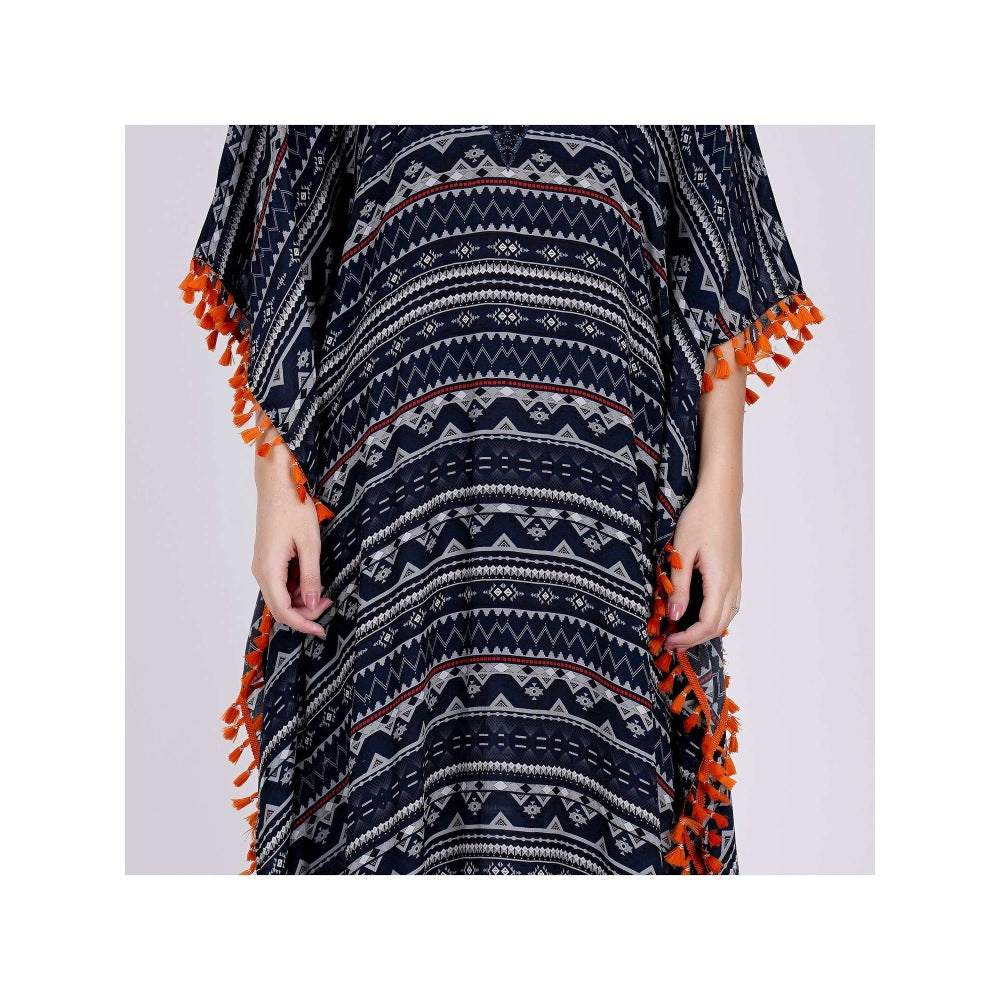 First Resort by Ramola Bachchan Midnight Blue Aztec Mid Length Kaftan