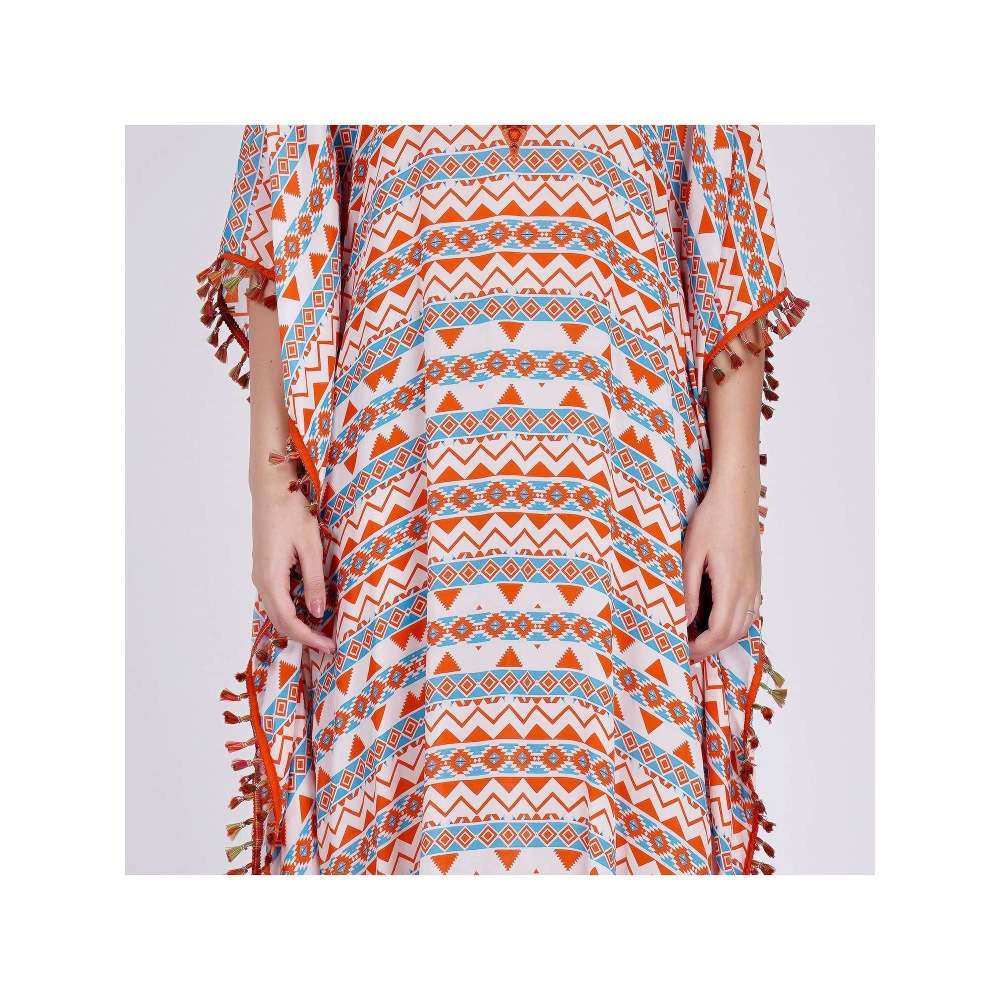 First Resort by Ramola Bachchan Orange And Blue Aztec Mid Length Kaftan