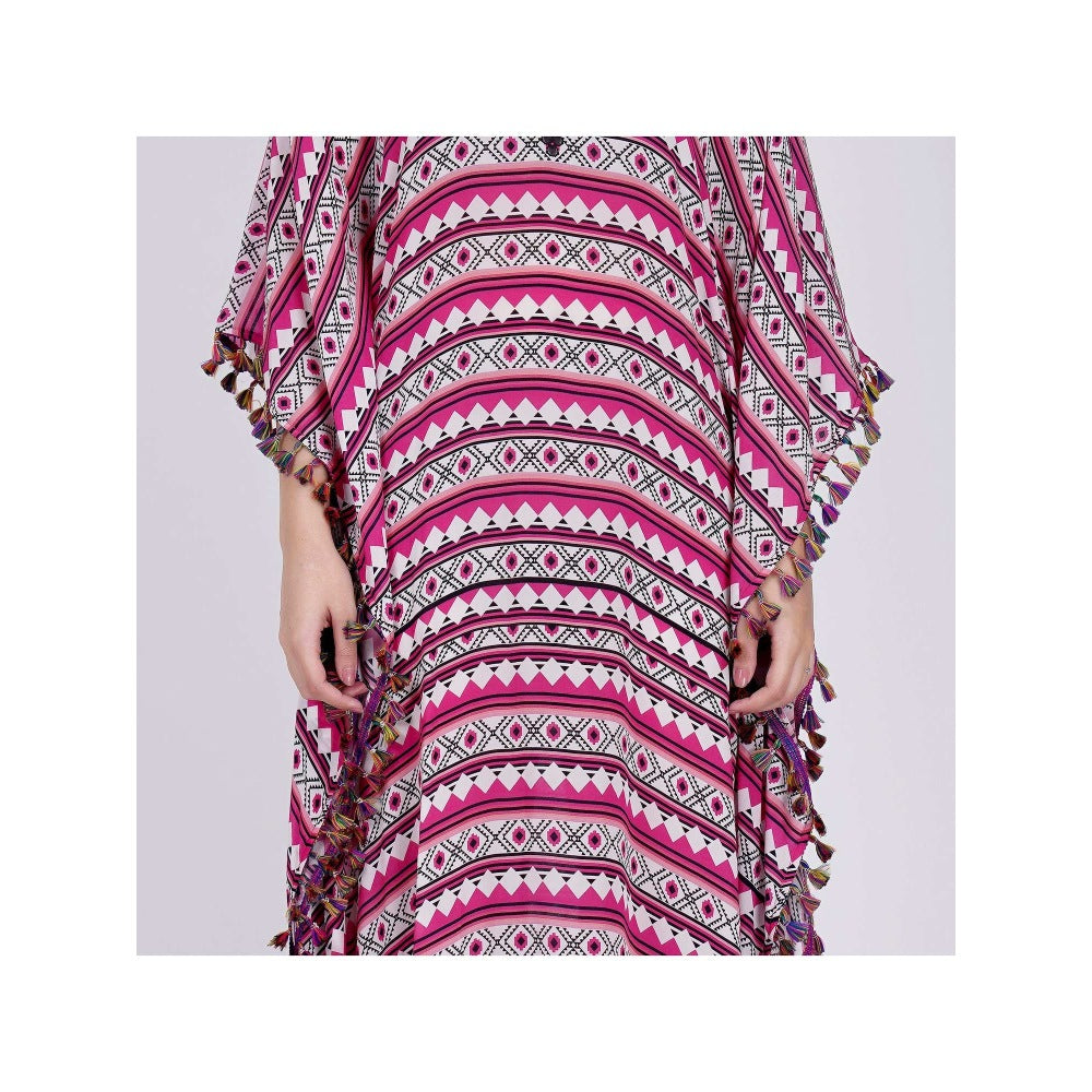 First Resort by Ramola Bachchan Pink Aztec Mid Length Kaftan
