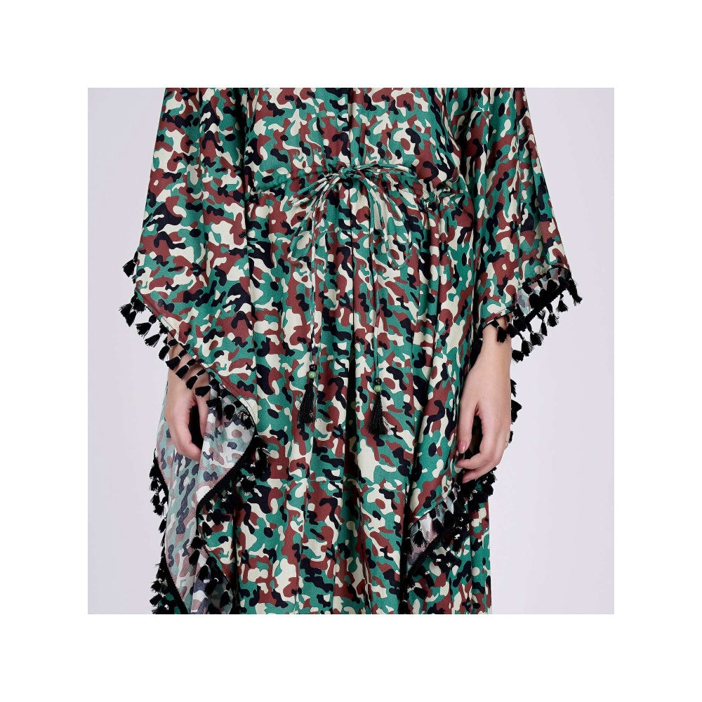 First Resort by Ramola Bachchan Green Camouflage Mid Length Kaftan