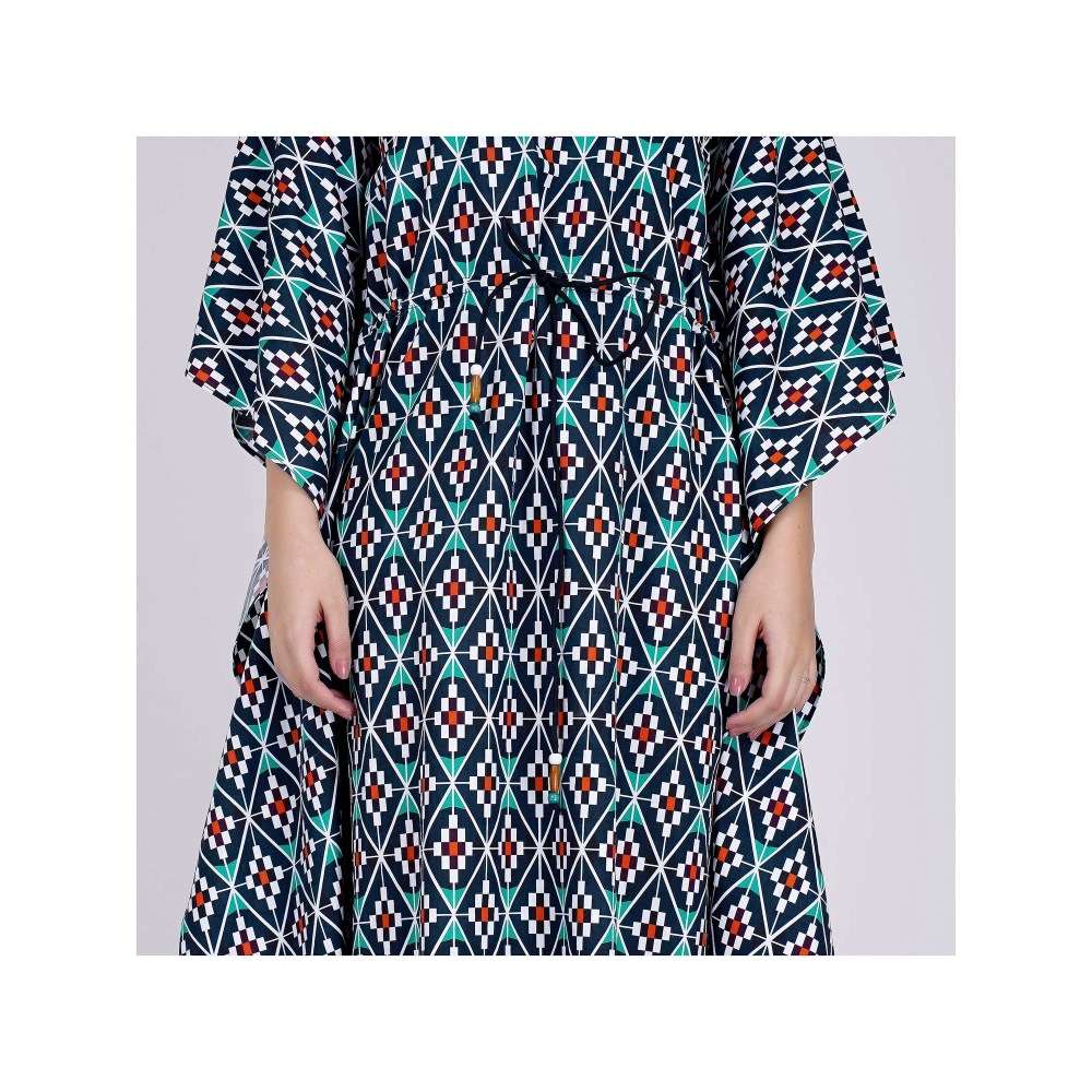 First Resort by Ramola Bachchan Charcoal Moroccan Print Mid Length Kaftan