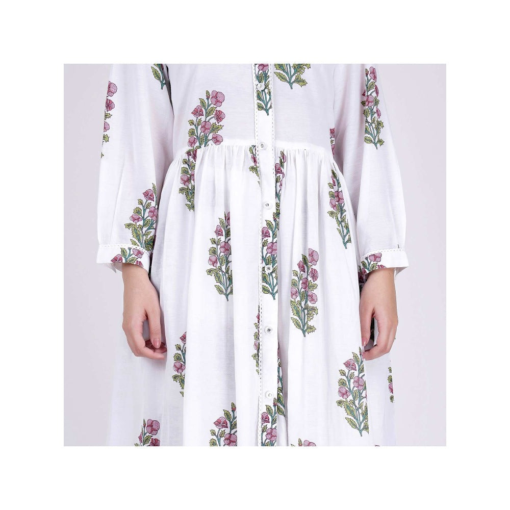 First Resort by Ramola Bachchan White Floral Kurta