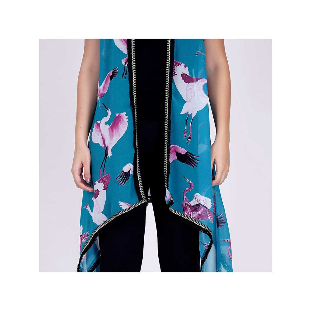 First Resort by Ramola Bachchan Blue Flamingo Shrug