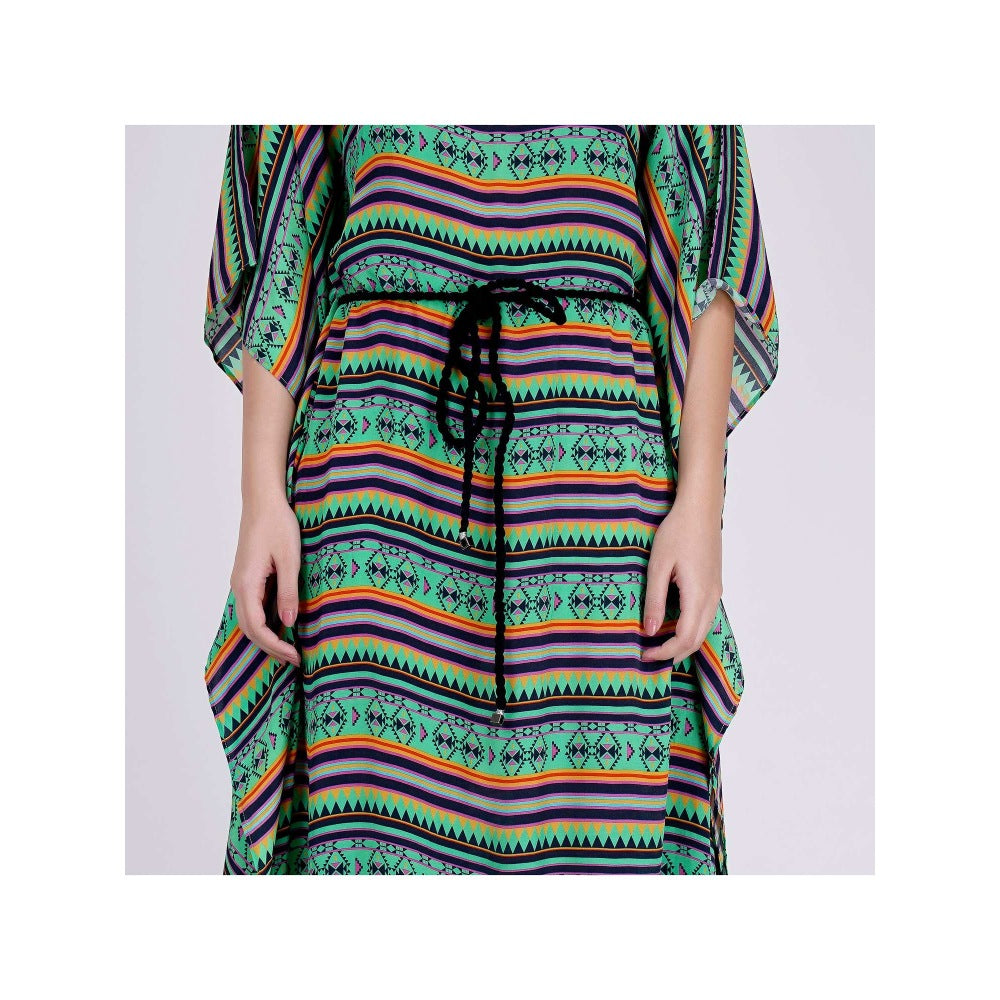 First Resort by Ramola Bachchan Green And Yellow Aztec Poncho Dress (Set of 2)