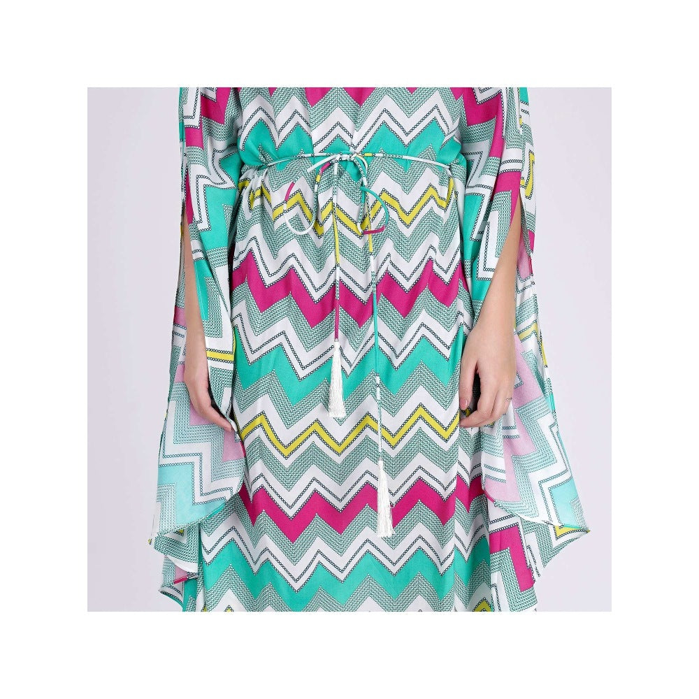 First Resort by Ramola Bachchan Pink And Green Chevron Long Dress (Set of 2)