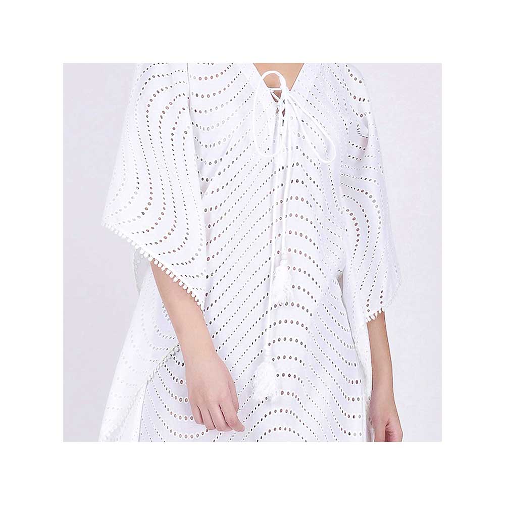 First Resort by Ramola Bachchan White Eyelet Full Length Kaftan