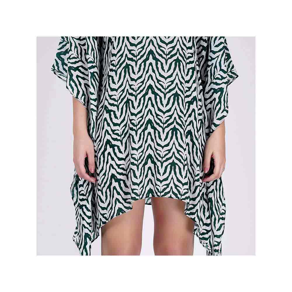 First Resort by Ramola Bachchan Green Zebra Print Kaftan Tunic
