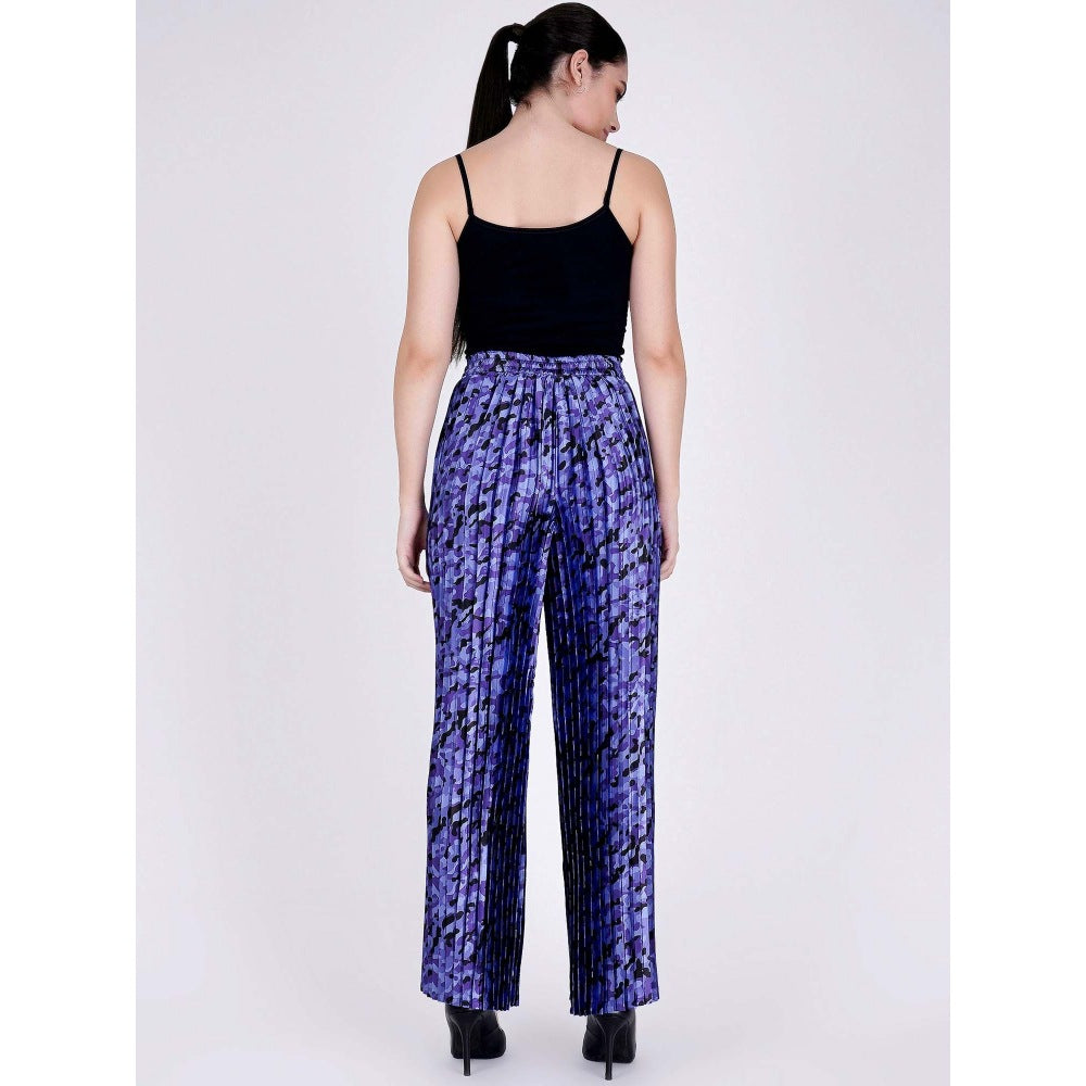First Resort by Ramola Bachchan Blue Camouflage Print Knife Pleated Palazzo