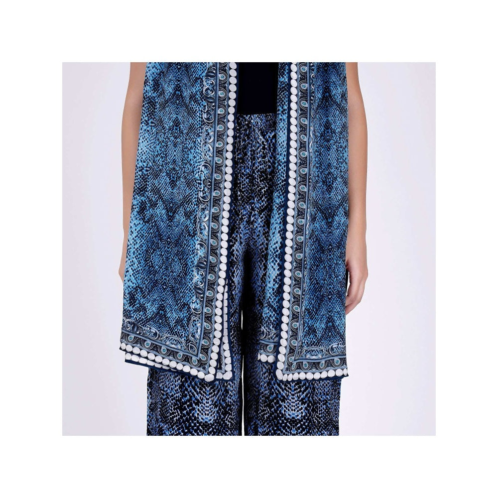 First Resort by Ramola Bachchan Blue Python Print Palazzo And Stole Set (Set of 2)