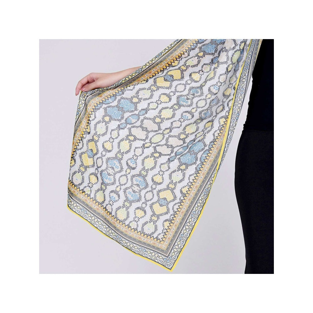 First Resort by Ramola Bachchan Yellow Geometric Pleated Palazzo And Stole Set (Set of 2)