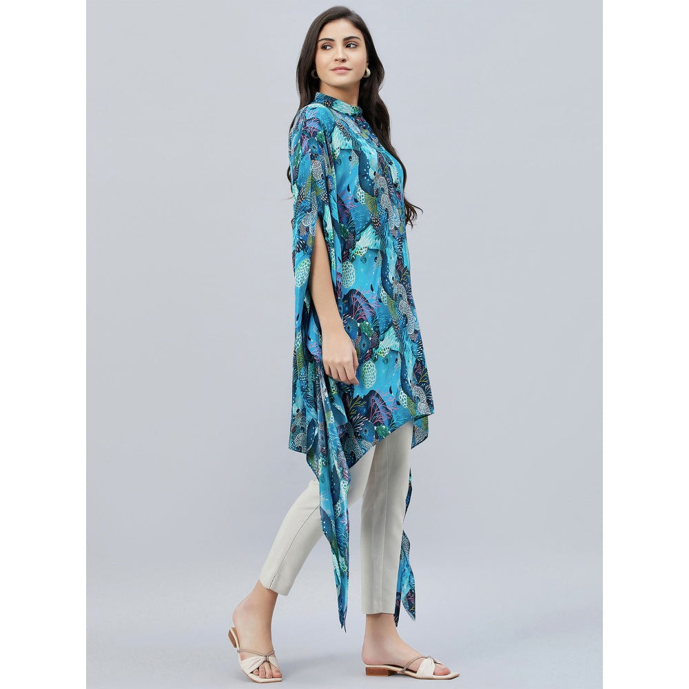 First Resort by Ramola Bachchan Blue And Green Sea Jungle Print Tunic Dress