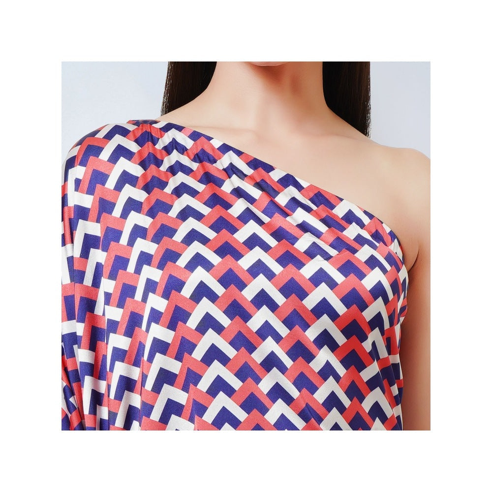 First Resort by Ramola Bachchan Coral Pink & Blue Geometric Print Dress (Set of 2)