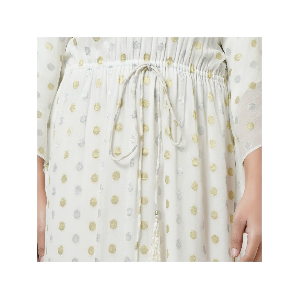 First Resort by Ramola Bachchan Ivory Lurex with Polka Dot Motifs Kaftan Dress