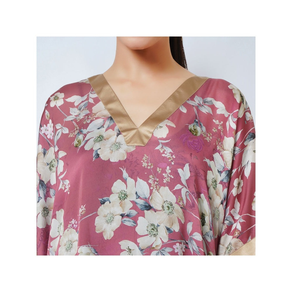 First Resort by Ramola Bachchan Blush Pink & Gold Floral Kaftan Dress