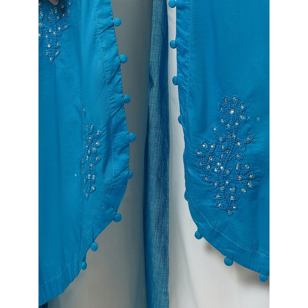 First Resort by Ramola Bachchan Blue Embellished Cotton Jacket