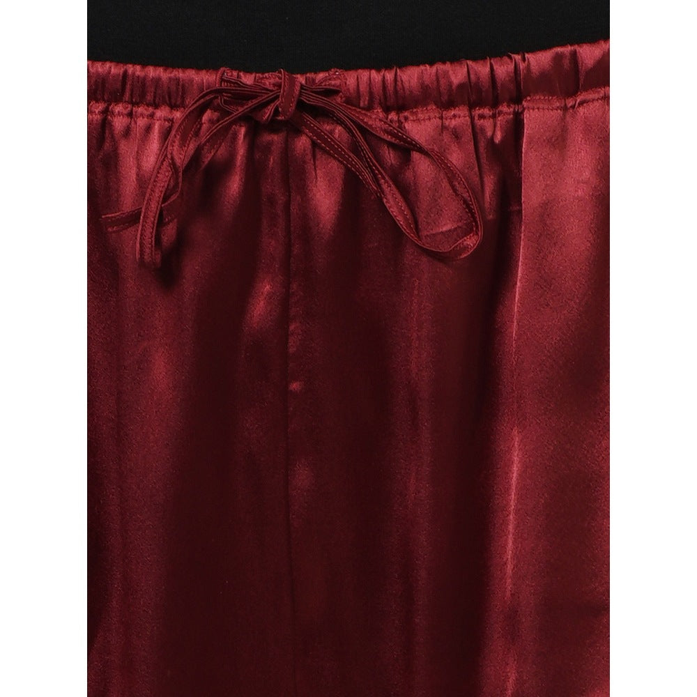 First Resort by Ramola Bachchan Maroon Satin Straight Pant
