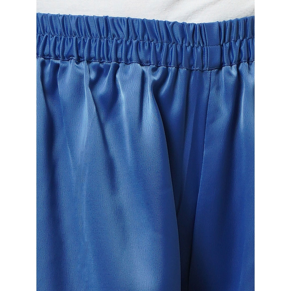 First Resort by Ramola Bachchan Azure Blue Flared Leg Palazzo with Lace