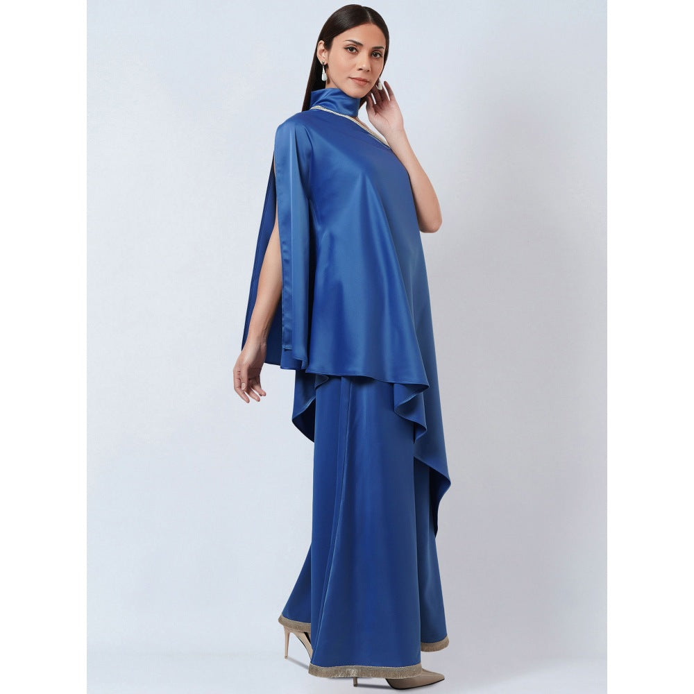 First Resort by Ramola Bachchan Azure Blue Asymmetric Top & Palazzo Co-Ord (Set of 2)