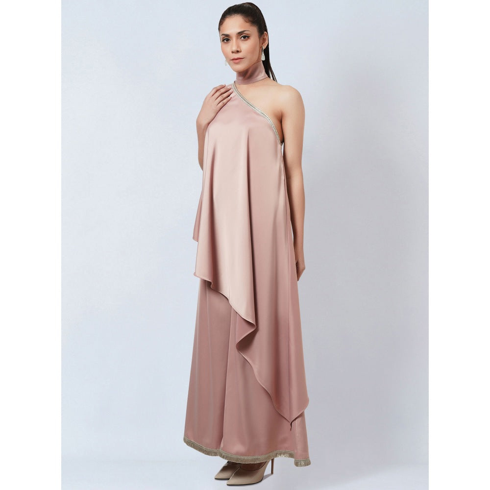 First Resort by Ramola Bachchan Powder Pink Asymmetric Top & Palazzo Co-Ord (Set of 2)