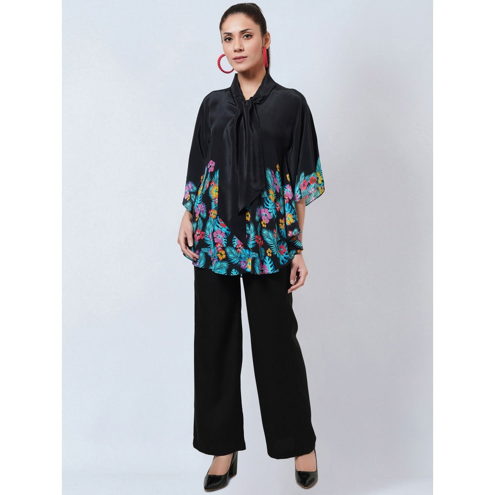 First Resort by Ramola Bachchan Black & Yellow Floral Bow Tie Top & Straight Pant (Set of 2)