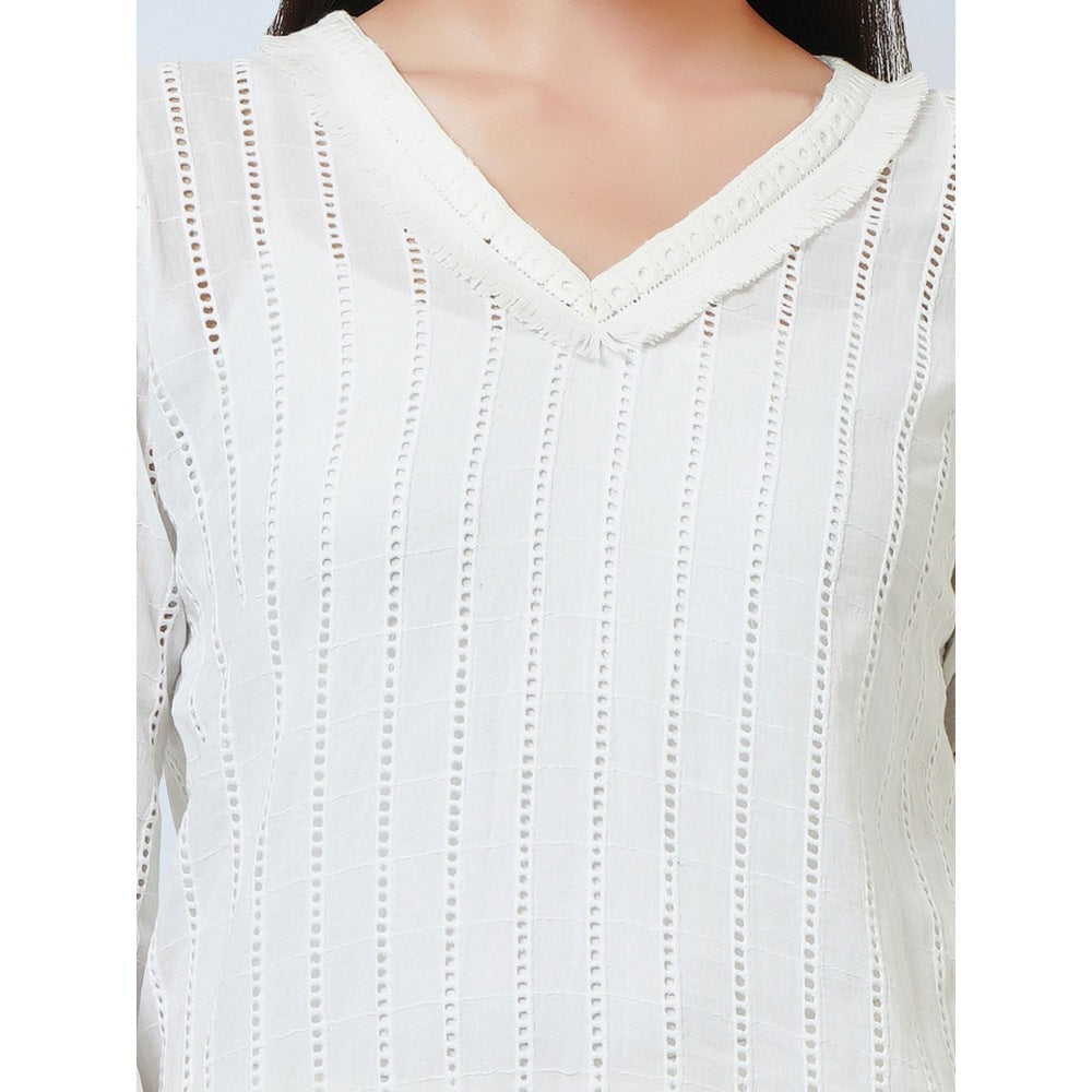 First Resort by Ramola Bachchan White Eyelet Top