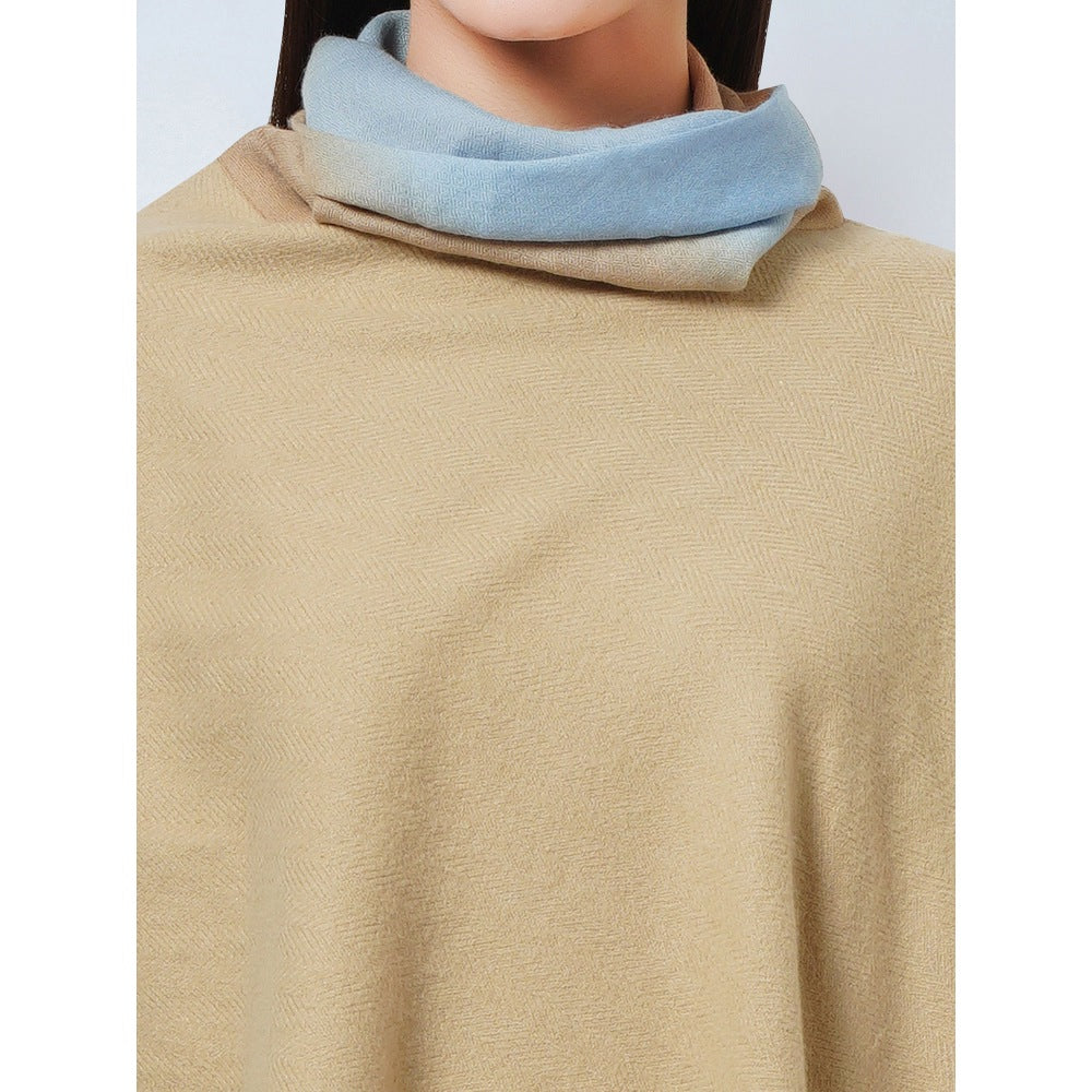 First Resort by Ramola Bachchan Beige Asymmetrical Cowl Neck Embellished Cashmere Poncho