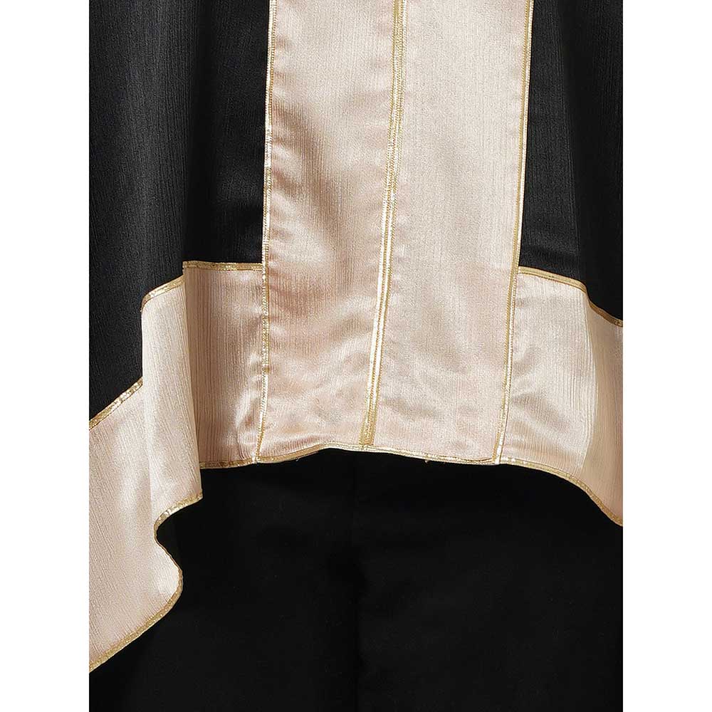 First Resort by Ramola Bachchan Black Satin Asymmetrical Top with Gold Border
