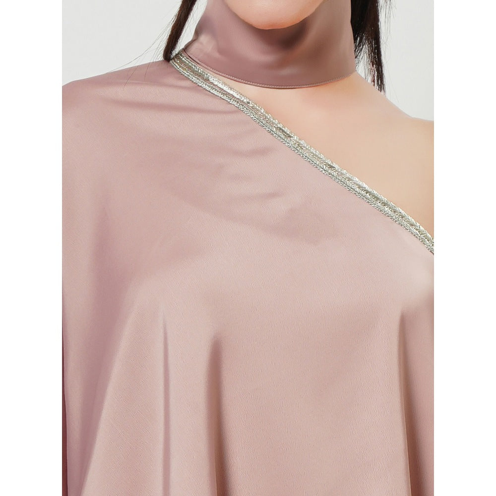 First Resort by Ramola Bachchan Powder Pink One Shoulder Asymmetric Top