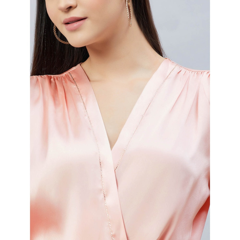 First Resort by Ramola Bachchan Pink Wrap Embellished Satin Shirt