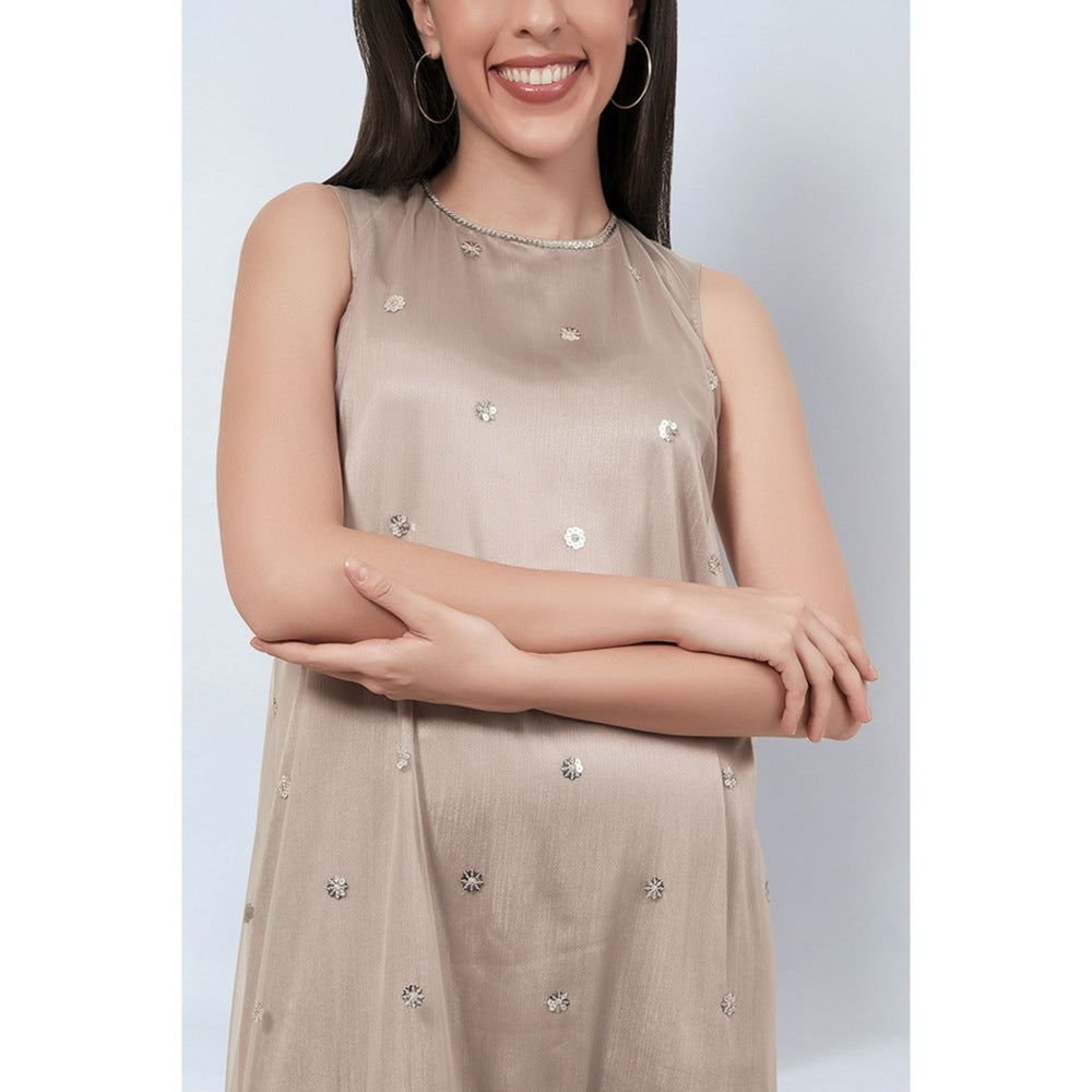 First Resort by Ramola Bachchan Beige Sequin Embroidered A-Line Net Dress