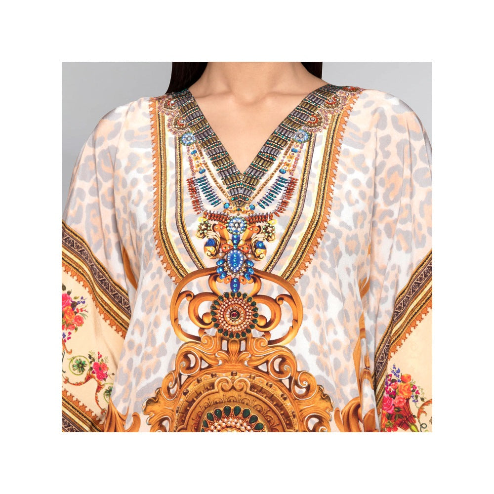 First Resort by Ramola Bachchan Beige And Brown Silk Kaftan Tunic