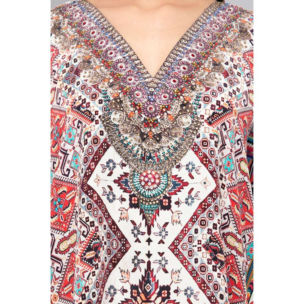 First Resort by Ramola Bachchan Multicoloured Geometric Print Silk Kaftan Tunic