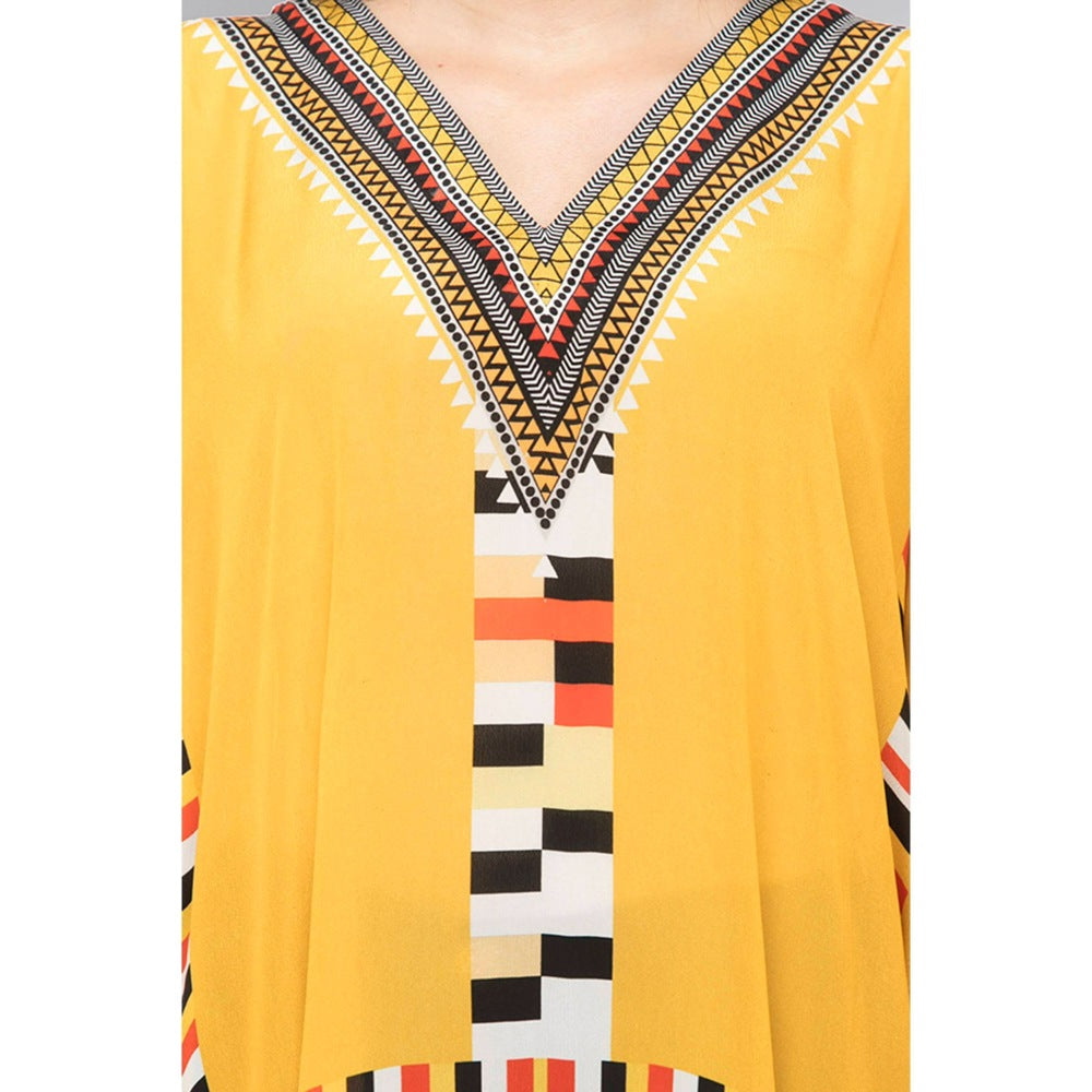 First Resort by Ramola Bachchan Yellow Geometric Mid Length Kaftan