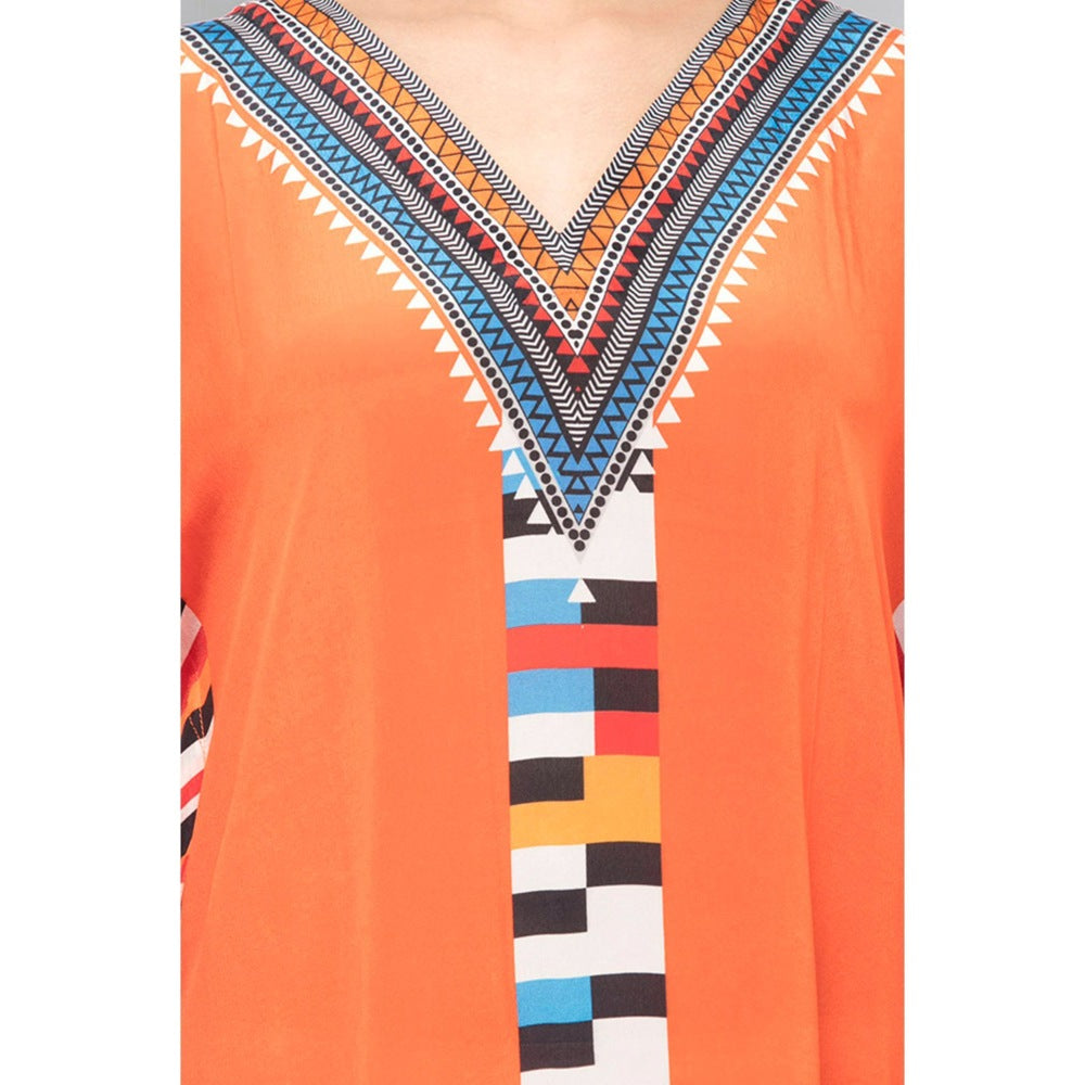 First Resort by Ramola Bachchan Orange Geometric Mid Length Kaftan