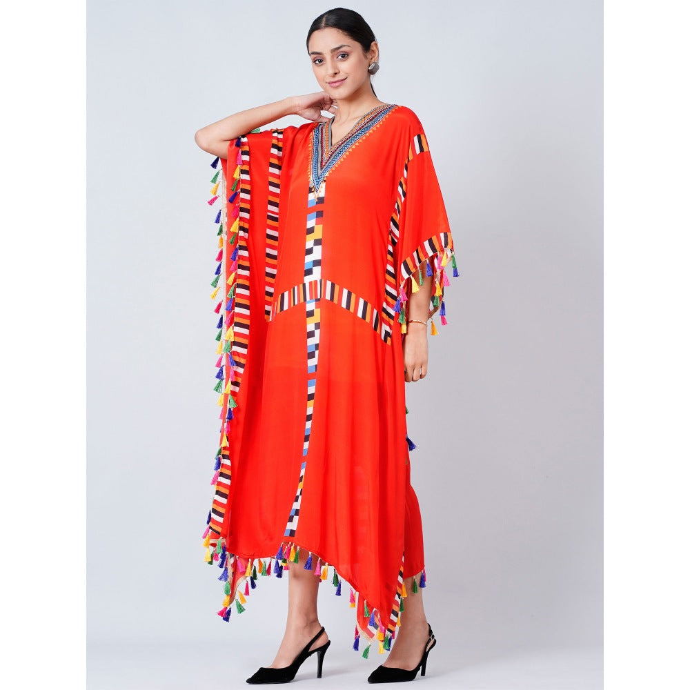 First Resort by Ramola Bachchan Red Geometric Mid Length Kaftan