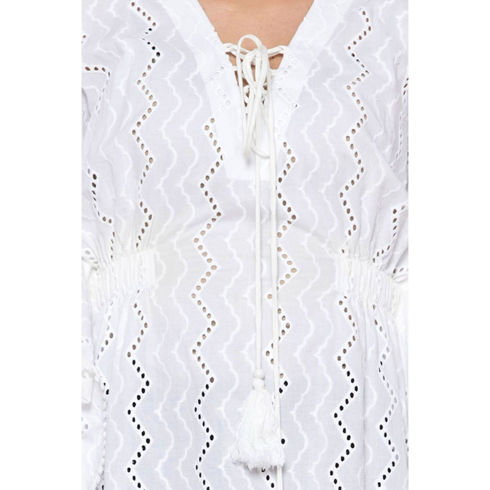 First Resort by Ramola Bachchan White Eyelet Mid Length Kaftan