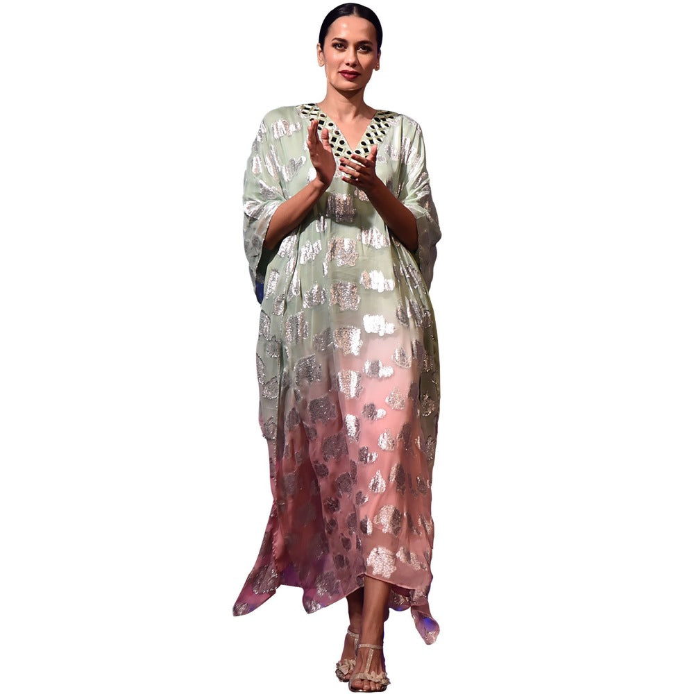 First Resort by Ramola Bachchan Pink And Green Ombre Full Length Kaftan