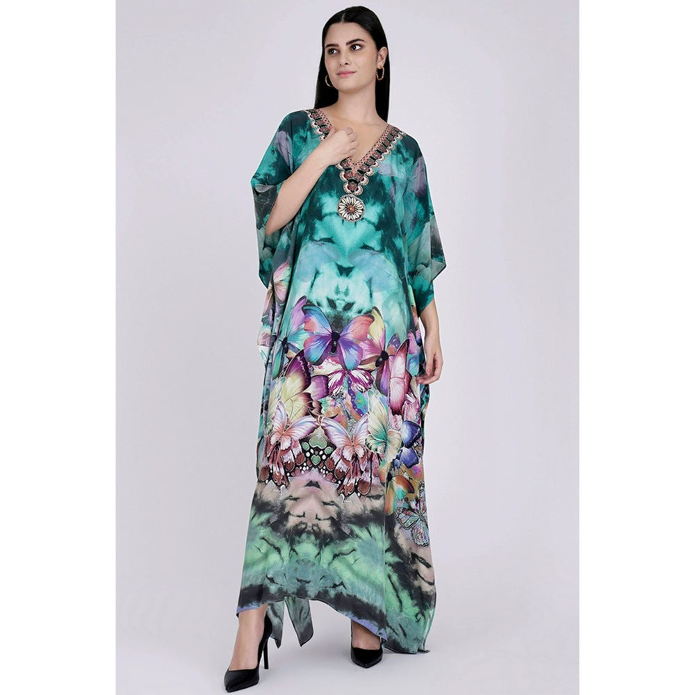 First Resort by Ramola Bachchan Multicoloured Embellished Silk Full Length Kaftan