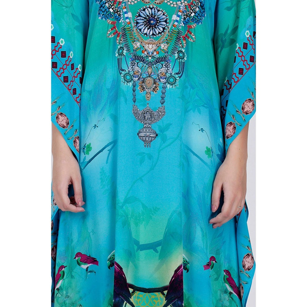 First Resort by Ramola Bachchan Blue Embellished Silk Full Length Kaftan