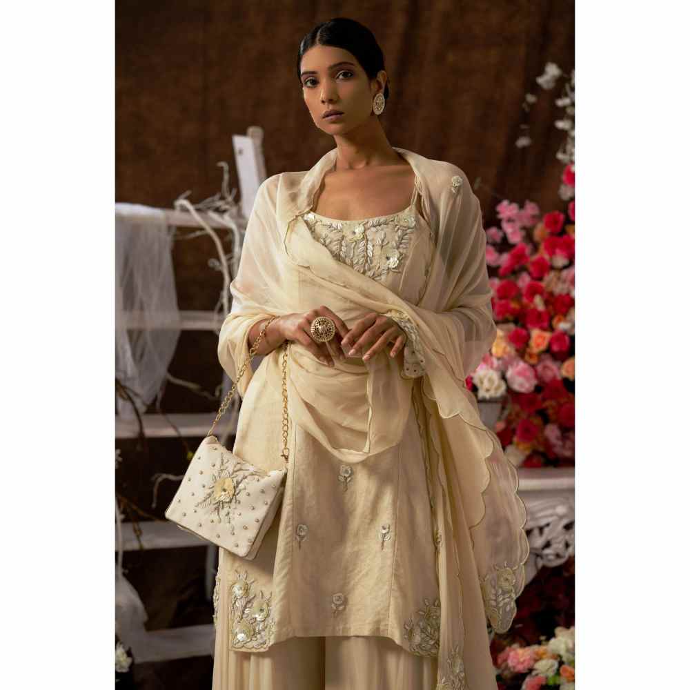 Farha Syed Ivory Champagne Double Layer Sharara (Set of 4)