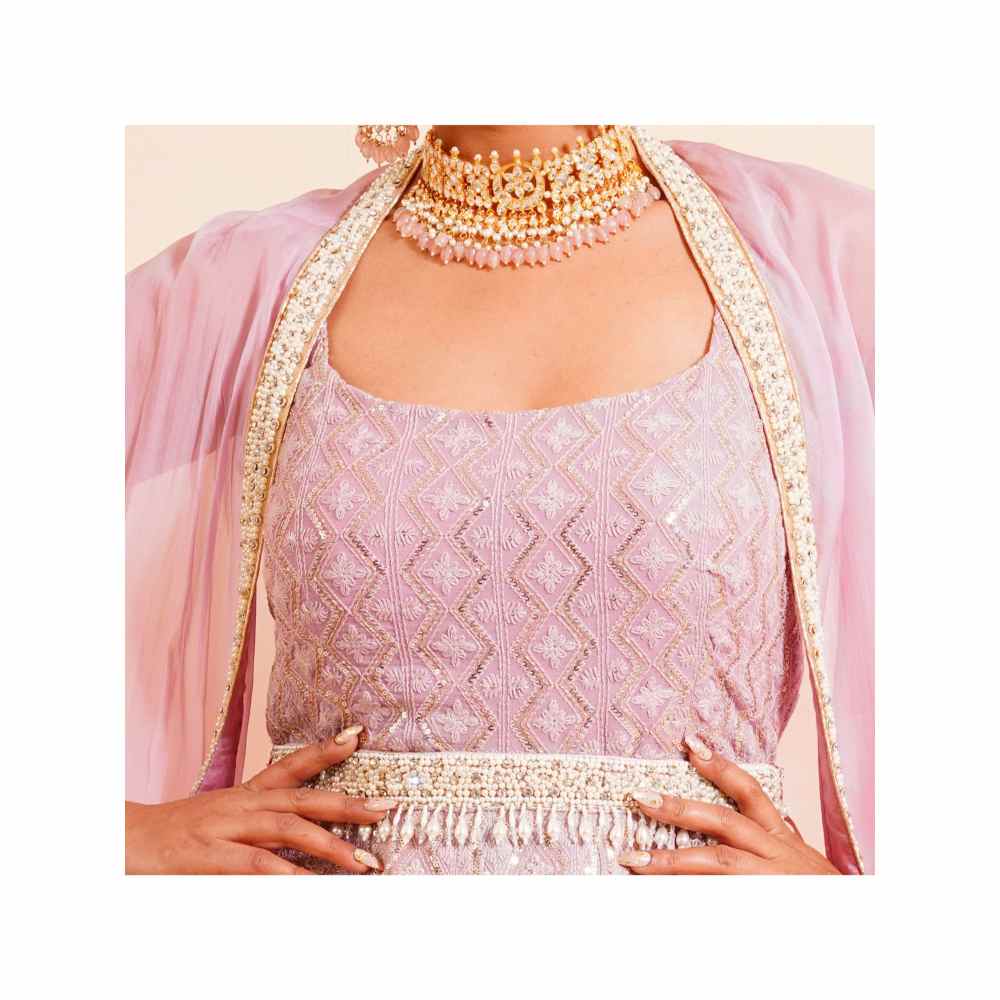 Farha Syed 3 Piece Anarkali Kurta With Belt And Cape (Set of 3)