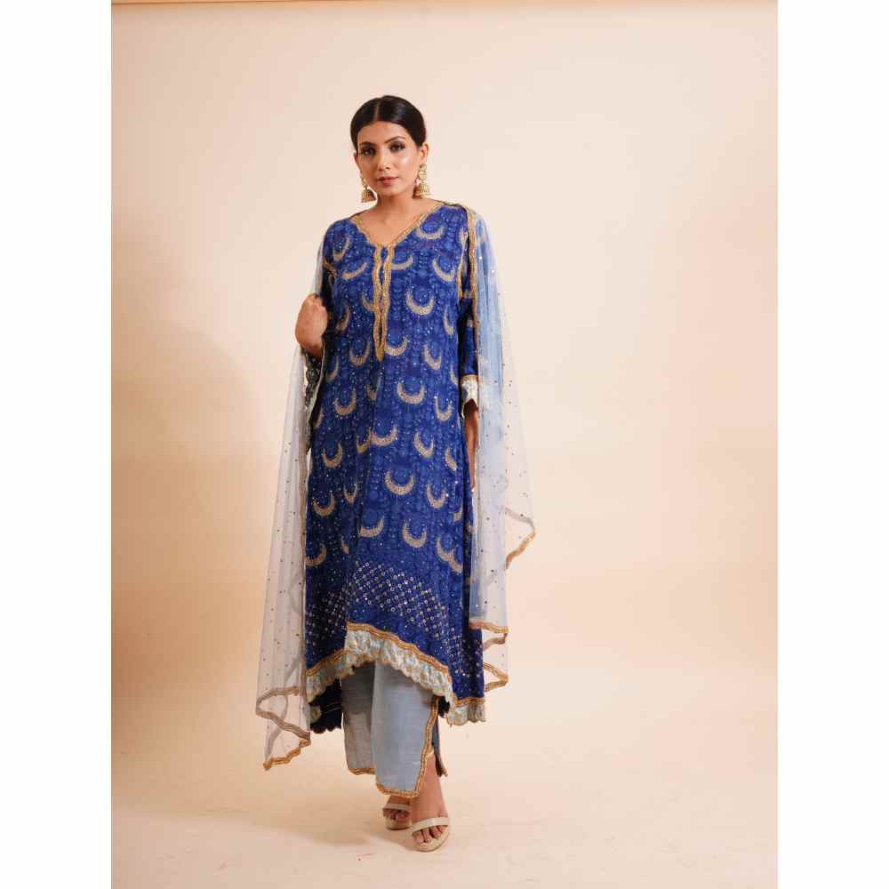 Farha Syed 4 Piece Kaftan Kurta With Inner, Palazzo And Dupatta (Set of 4)