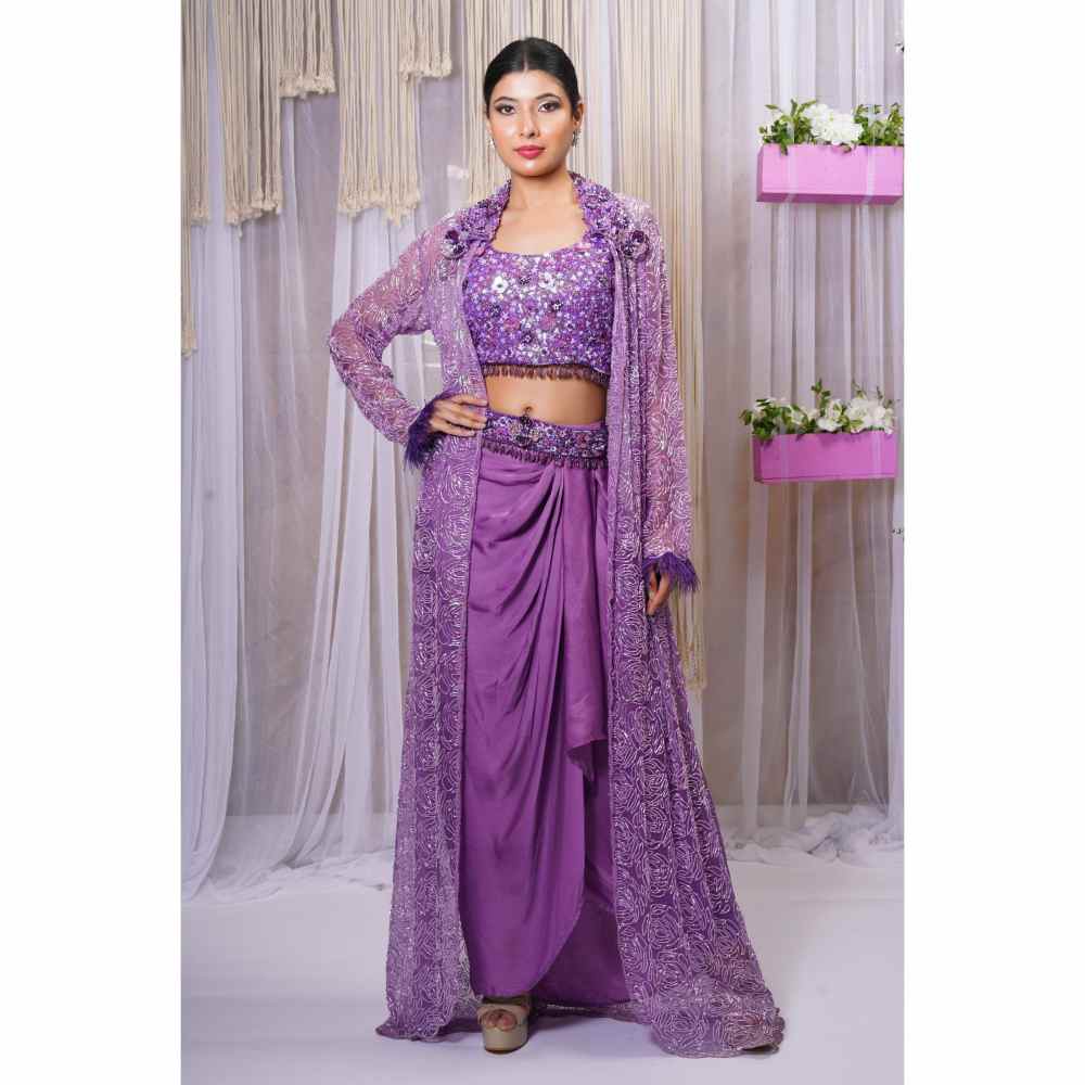 Farha Syed Violet Hand Embellished Lehenga Skirt (Set of