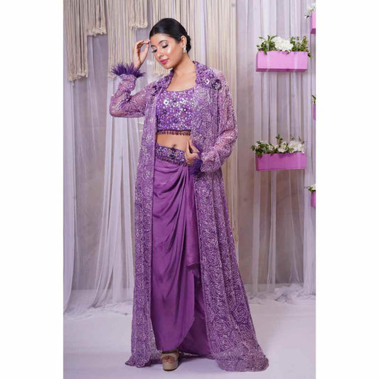 Farha Syed Violet Hand Embellished Lehenga Skirt (Set of 4)