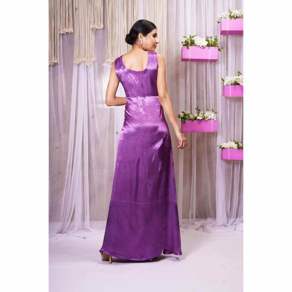 Farha Syed Violet Hand Embellished Shrug with Gown (Set of 3)