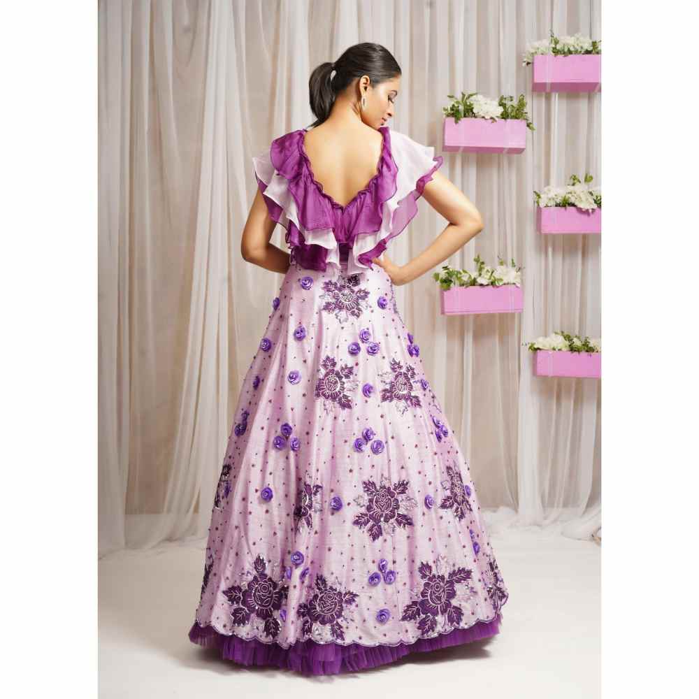 Farha Syed Periwinkle Hand Embroidered Top with Lehenga Skirt (Set of 2)