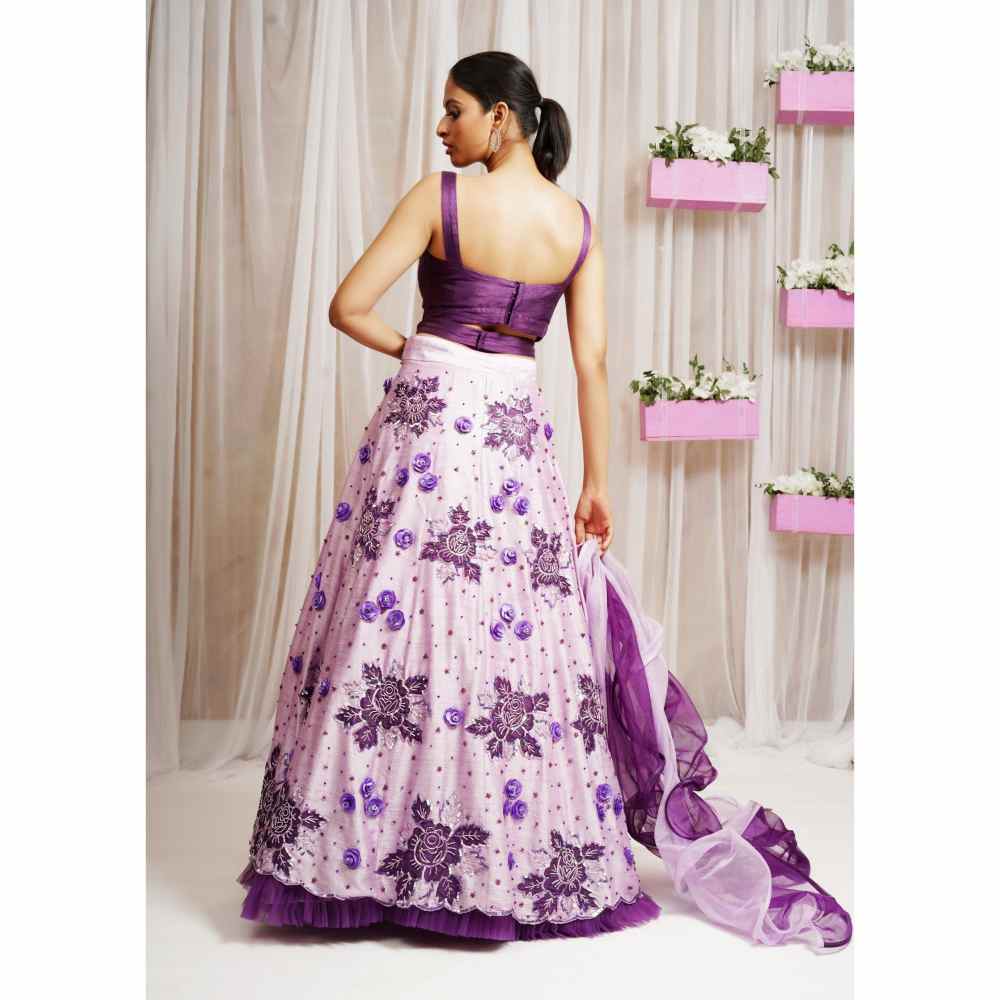 Farha Syed Periwinkle Hand Embroidered Lehenga (Set of 3)