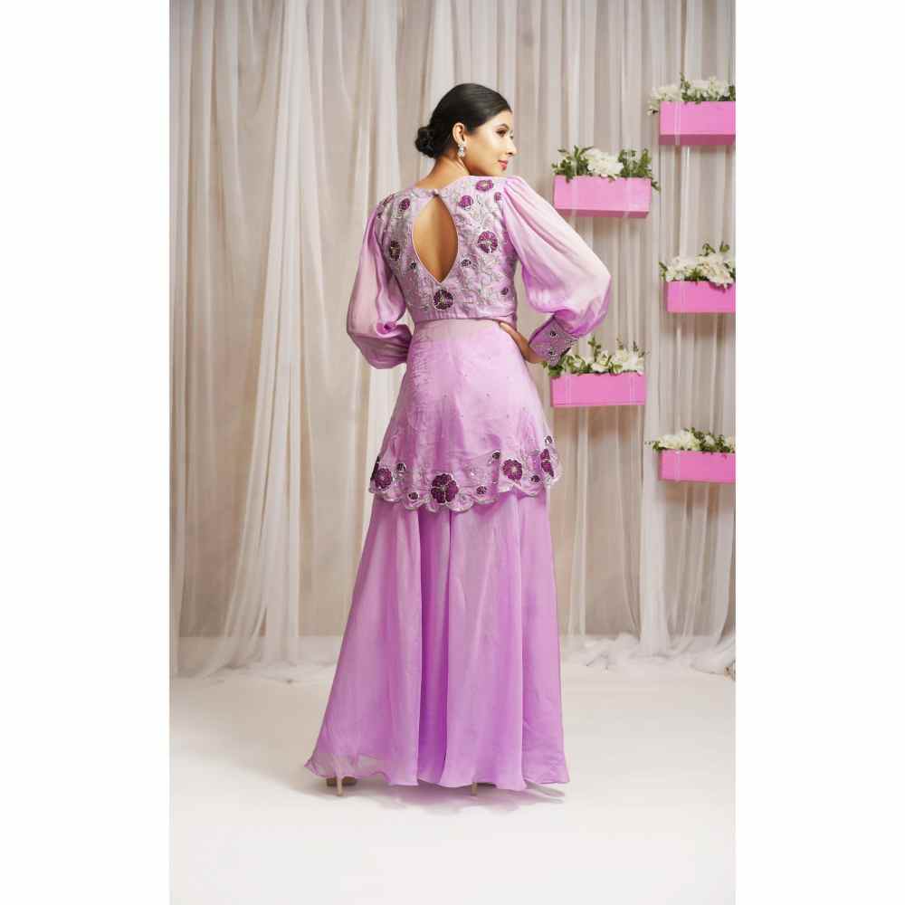 Farha Syed Periwinkle Hand Embroidered Peplum Top with Palazzo (Set of 2)