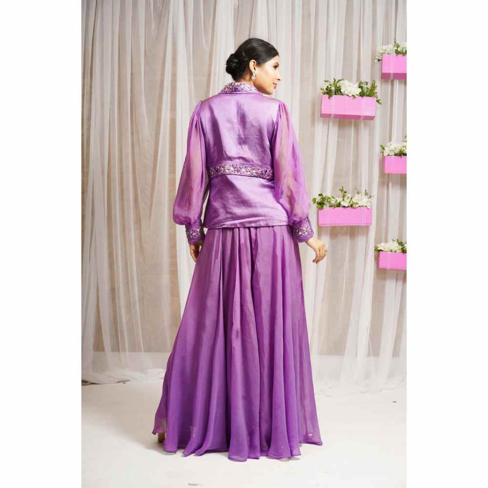 Farha Syed Royal Purple Hand Embellished Top with Palazzo (Set of 2)