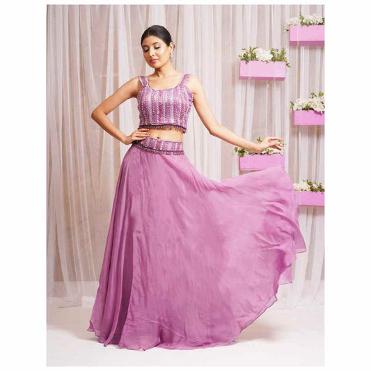 Farha Syed Mulberry Hand Embellished Lehenga (Set of 4)